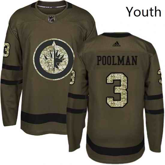 Youth Adidas Winnipeg Jets 3 Tucker Poolman Authentic Green Salute to Service NHL Jersey